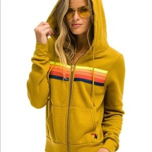 Aviator Nation Hoodie 5 Stripe Sweatshirt Honey Color Size L Unisex